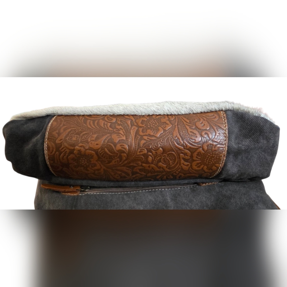 Myra Tassellated Bag. Recycled Interior Cotton, Cowhide & Leather NO STRAP - Picture 3 of 6